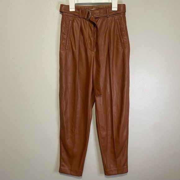 Babaton Pants - Babaton Women's Brown Belted Faux Leather Dress Pants Size 2